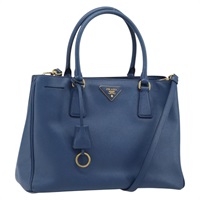 プラダ PRADA ガレリア ハンドバッグ サフィアーノレザー 2way ブルー ゴールド レディース YKZ030A