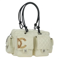 シャネル CHANEL ハンドバッグ カンボンライン マトラッセ レザー ホワイト シルバー レディース ARZ785SAM