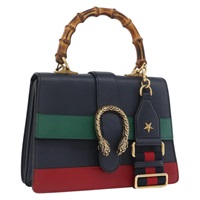 グッチ GUCCI ハンドバッグ デュオニソス バンブー シェリーライン レザー 2way ネイビー グリーン 448075 レディース 174144A