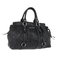 ミュウ ミュウ Miu Miu ハンドバッグ レザー ブラック シルバー レディース 173040A