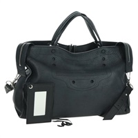 バレンシアガ BALENCIAGA ブラックアウト シティ ハンドバッグ レザー 2way ブラック シルバー 443514 レディース am11187SAM