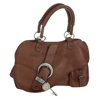 クリスチャンディオール Christian Dior ハンドバッグ ガウチョサドル レザー ブラウン シルバー レディース BAZ225SAV
