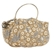 シャネル CHANEL ハンドバッグ カメリア キャンバス ベージュ ゴールド レディース BAZ669V
