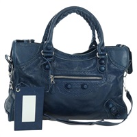 バレンシアガ BALENCIAGA ジャイアントシティ ハンドバッグ レザー 2way ブルー シルバー 258044 レディース ki6596SAM
