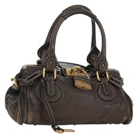 クロエ Chloe パディントン ハンドバッグ レザー ブラウン ゴールド レディース mr2196V