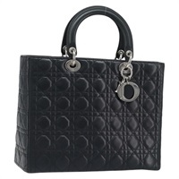 クリスチャンディオール Christian Dior ハンドバッグ カナージュ ラムスキン ブラック シルバー レディース YKZ203SAV