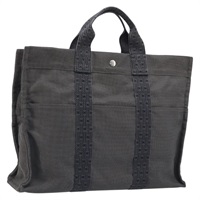 エルメス HERMES エールラインMM ハンドバッグ キャンバス グレー シルバー レディース BAZ598A