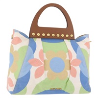 ミュウ ミュウ Miu Miu ハンドバッグ カナパ フラワー キャンバス マルチカラー ゴールド 5BG070 レディース mr2210A