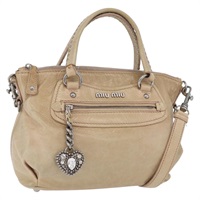 ミュウ ミュウ Miu Miu ハンドバッグ レザー 2way ベージュ シルバー レディース YKZ239A