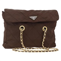 プラダ PRADA ショルダーバッグ チェーン ナイロン ブラウン ゴールド レディース bs34096A