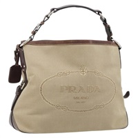プラダ PRADA ショルダーバッグ キャンバス ベージュ シルバー レディース YKZ082A