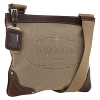 プラダ PRADA ショルダーバッグ キャンバス ベージュ シルバー レディース YKZ581A