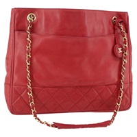 シャネル CHANEL ショルダーバッグ チェーン ラムスキン レッド ゴールド レディース BA11691A