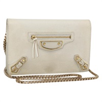 バレンシアガ BALENCIAGA ショルダーバッグ チェーンウォレット レザー ホワイト ゴールド 444169 レディース 167209A