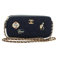 シャネル CHANEL ショルダーバッグ マトラッセ　チェーン コットン ネイビー ゴールド レディース AMZ449SAM