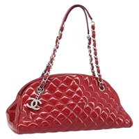 シャネル CHANEL ショルダーバッグ マトラッセ チェーン パテントレザー レッド シルバー レディース AMZ517V