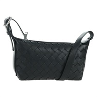 ボッテガヴェネタ BOTTEGAVENETA トラベラーフォンポーチ ショルダーバッグ イントレチャート レザー ブラック シルバー レディース SW2269SM