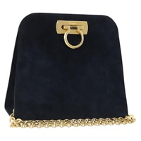 サルヴァトーレフェラガモ Salvatore Ferragamo ショルダーバッグ ガンチーニ チェーン スエード ネイビー ゴールド レディース ARZ867A