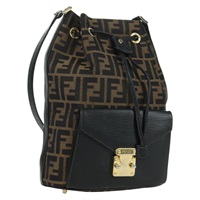 フェンディ FENDI ショルダーバッグ ズッカキャンバス 巾着 ブラック ブラウン レディース BAZ051A