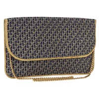 クリスチャンディオール Christian Dior ショルダーバッグ トロッターキャンバス チェーン ネイビー ゴールド レディース BAZ118A