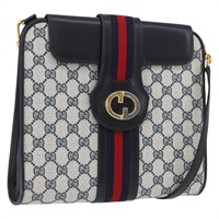グッチ GUCCI ショルダーバッグ GGスプリーム シェリーライン PVC ネイビー ゴールド レディース BAZ144A