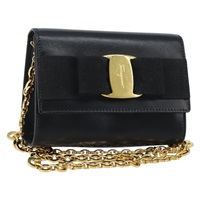 サルヴァトーレフェラガモ Salvatore Ferragamo ショルダーバッグ ヴァラリボン チェーン レザー ブラック ゴールド レディース bs34237A