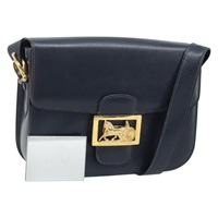 セリーヌ CELINE ショルダーバッグ 馬車 レザー ネイビー ゴールド レディース mr2246A