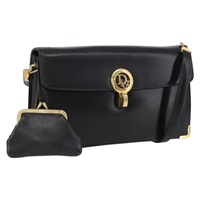 クリスチャンディオール Christian Dior ショルダーバッグ レザー ゴールド ブラック レディース SW2183A