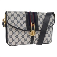 グッチ GUCCI ショルダーバッグ GGスプリーム シェリーライン PVC ネイビー ゴールド レディース SW2205A