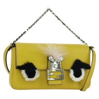 フェンディ FENDI ショルダーバッグ モンスターマイクロバケット レザー 2way イエロー シルバー レディース YKZ725A