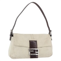 フェンディ FENDI マンマバゲット ショルダーバッグ スエード ホワイト シルバー レディース YKZ898A