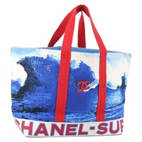 シャネル CHANEL トートバッグ サーフライン キャンバス ブルー ホワイト レディース mr2068V