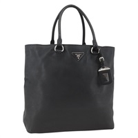 プラダ PRADA トートバッグ レザー ブラック シルバー レディース BAZ073A