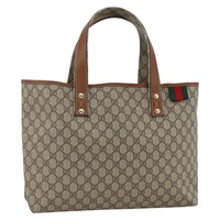 グッチ GUCCI トートバッグ GGスプリーム ウェブシェリーライン PVC ベージュ ゴールド 211134 レディース YKZ918A