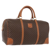 セリーヌ CELINE ボストンバッグ マカダムキャンバス PVCレザー ブラウン ゴールド レディース AMZ156A