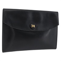 エルメス HERMES ポシェットリオ クラッチバッグ レザー ブラック ゴールド レディース YKZ213A