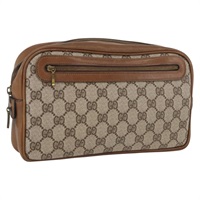 グッチ GUCCI クラッチバッグ GGスプリーム PVC ベージュ ゴールド レディース BAZ247A