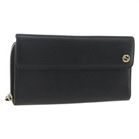 グッチ GUCCI 長財布 ラウンド レザー アウトレット ブラック ゴールド 449397 レディース am11154A