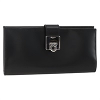 サルヴァトーレフェラガモ Salvatore Ferragamo 長財布 ガンチーニ レザー ブラック シルバー レディース BA11875A