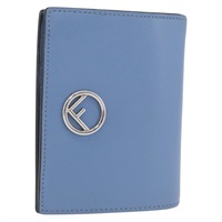 フェンディ FENDI 二つ折り財布 エフイズ 2つ折り レザー ライトブルー シルバー レディース am11084A