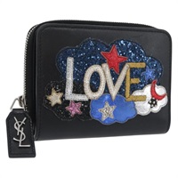 サンローラン SAINT LAURENT 二つ折り財布 レザー ブラック シルバー レディース AMZ503A