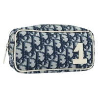 クリスチャンディオール Christian Dior ポーチ トロッターキャンバス No.1 PVC ネイビー シルバー レディース am11124A
