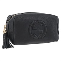 グッチ GUCCI ポーチ レザー ブラック ゴールド 308636 レディース ka3331A