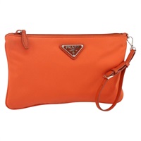 プラダ PRADA ポーチ クラッチ ナイロン オレンジ シルバー レディース 174186A