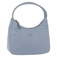 プラダ PRADA ハンドポーチ ハンドバッグ ナイロン ライトブルー シルバー レディース YKZ872A