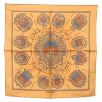 エルメス HERMES カレ45 スカーフ "LES ARMES DE PARIS FLVCVAT NEC MERGITVR" シルク オレンジ レディース BA12022A