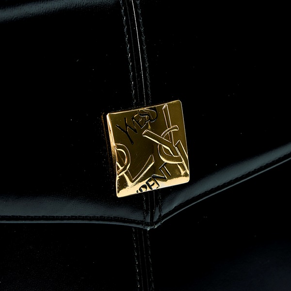 Yves Saint Laurent YSLロゴ ハンドバッグ ブラック ゴールド カーフスキンの画像4