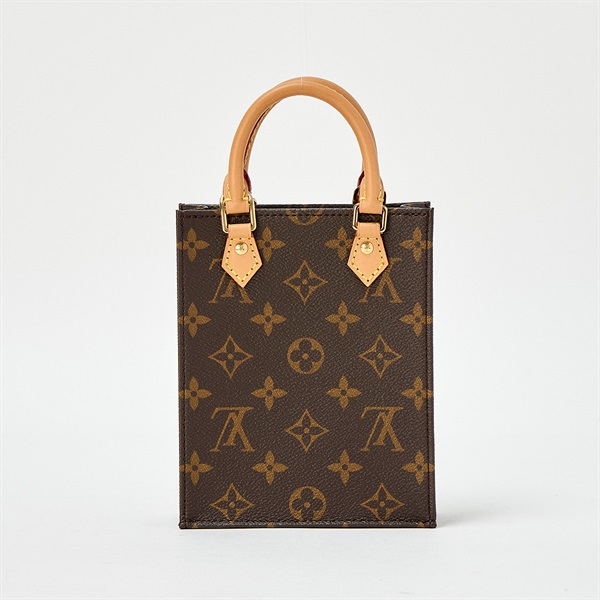 LOUIS VUITTON プティット サックプラ モノグラム ハンドバッグ M181295 ブラウン レザー PVCの画像2