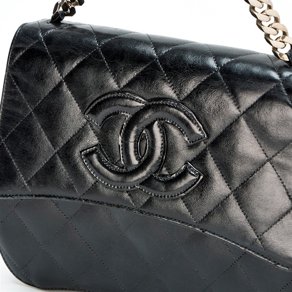 CHANEL マトラッセ ココマーク ハンドバッグ ブラック シルバー ラムスキンの画像4