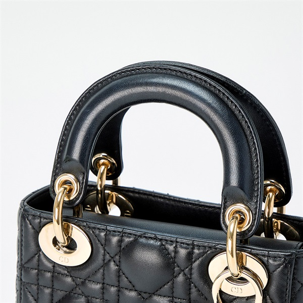 Christian Dior レディディオール ミニ ハンドバッグ ブラック ゴールド ラムスキンの画像3